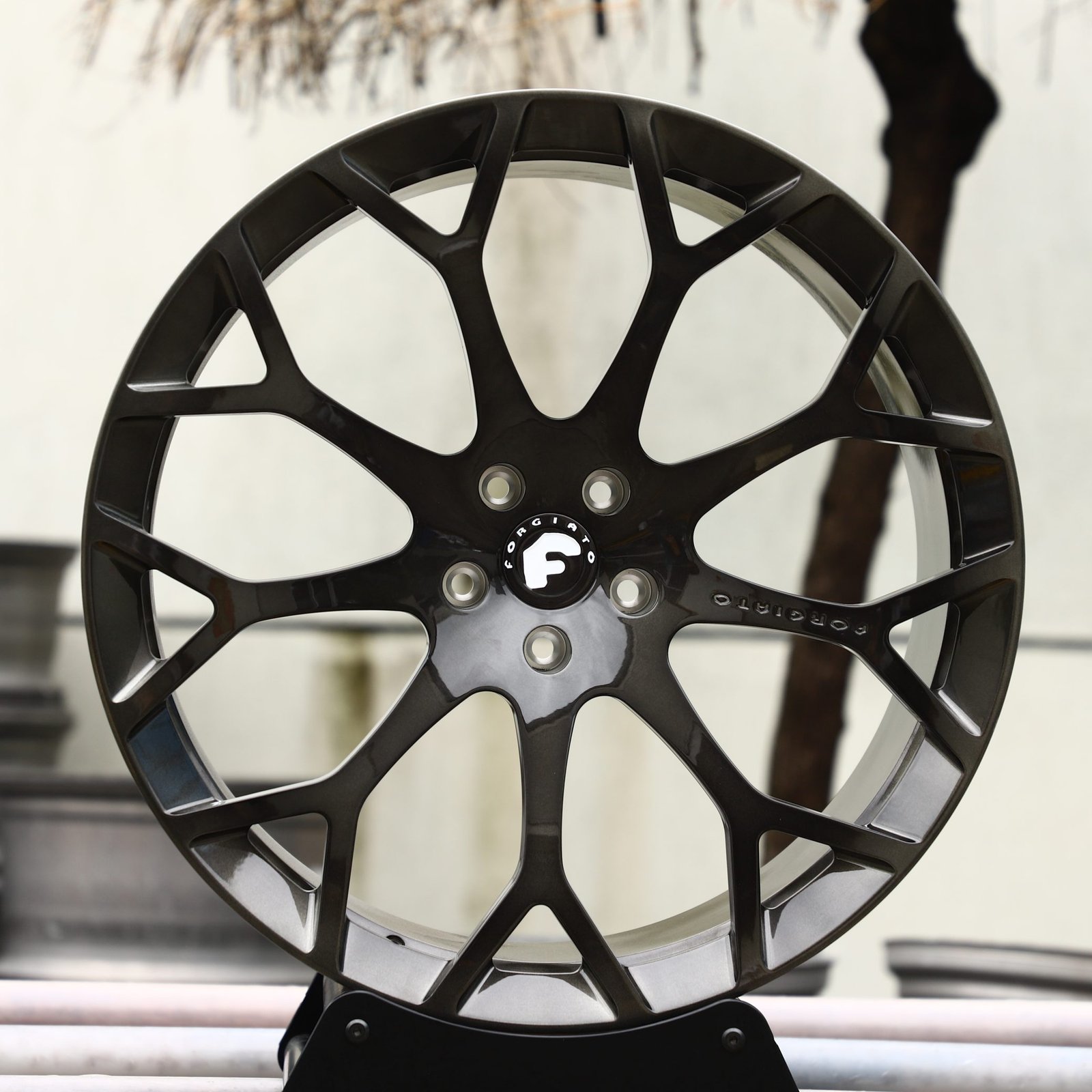 Lamborghini Urus wheels – Forgiato Transparent Black / Gray Brushed, front view