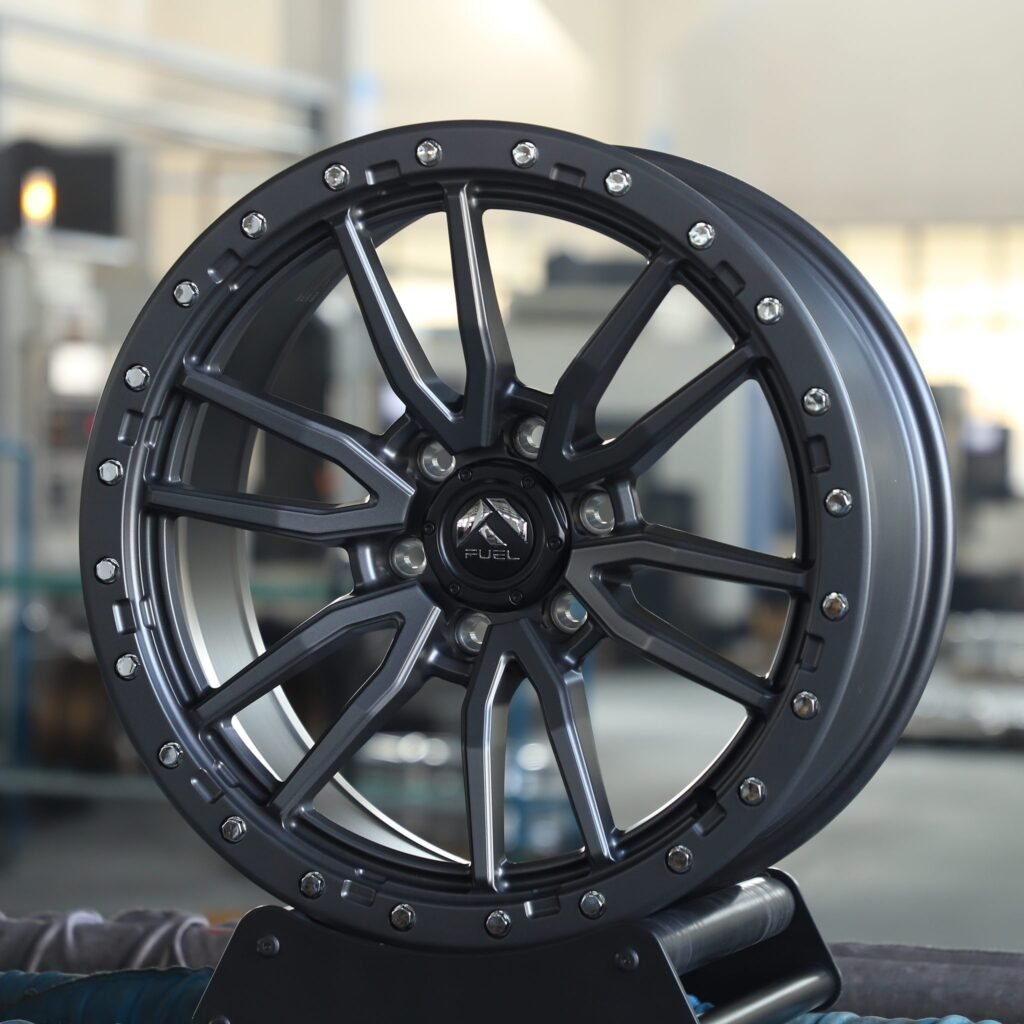 Toyota Tacoma wheels – Fuel Custom Finish 6 V-Spoke Exposed Bolt Detail, angled view