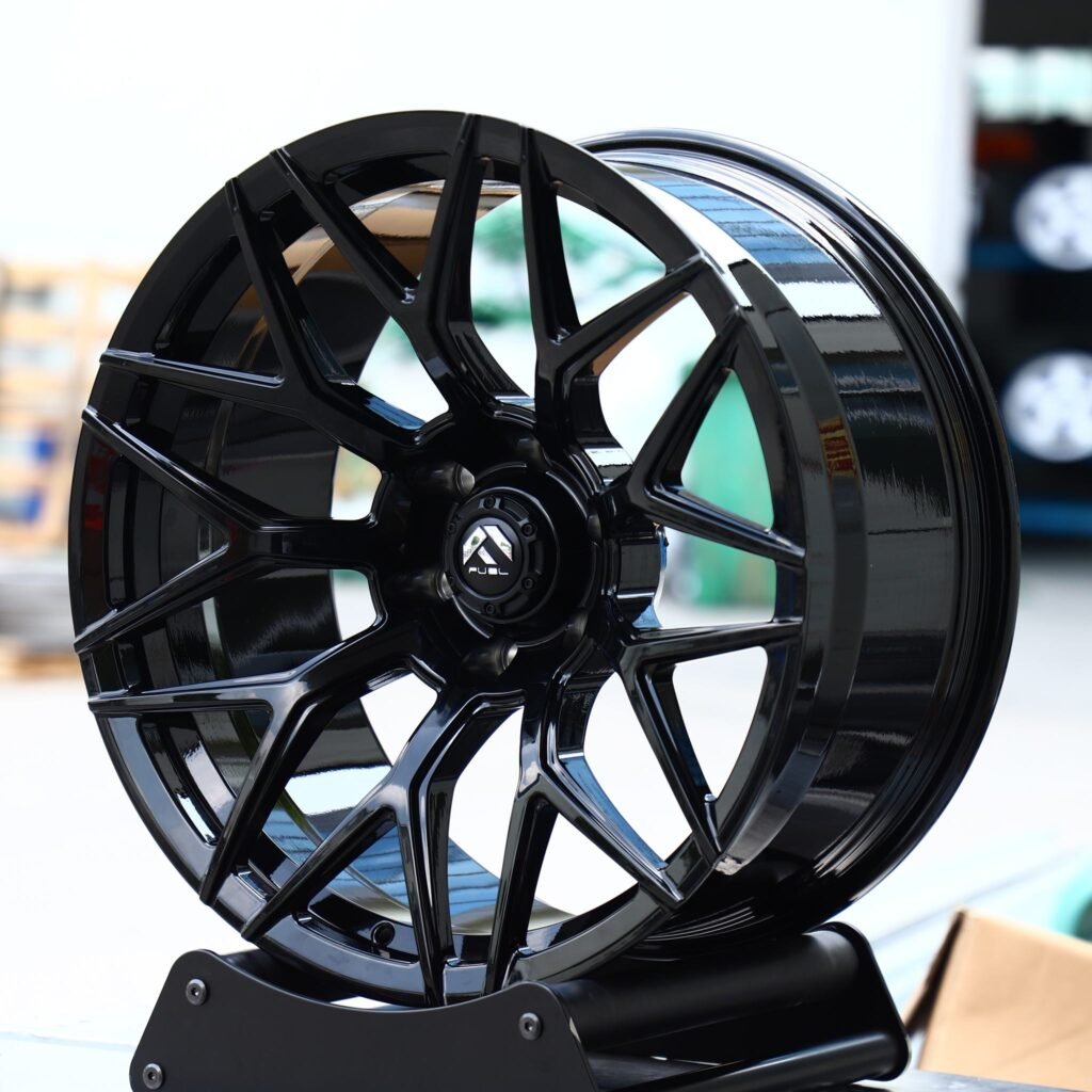 Toyota Tacoma wheels – Fuel Gloss Black 9 Y-Spoke, angled view