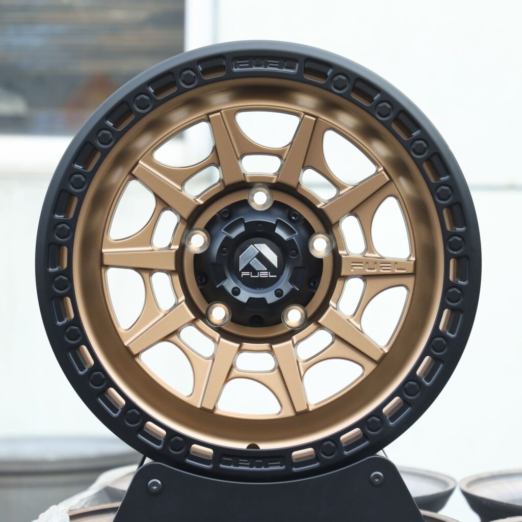 Toyota 4Runner wheels – Fuel Gloss Black / Bronze Exposed Bolt Detail Double Ring Lip, front view