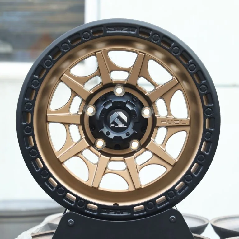 Toyota 4Runner wheels – Fuel Gloss Black / Bronze Exposed Bolt Detail Double Ring Lip, front view