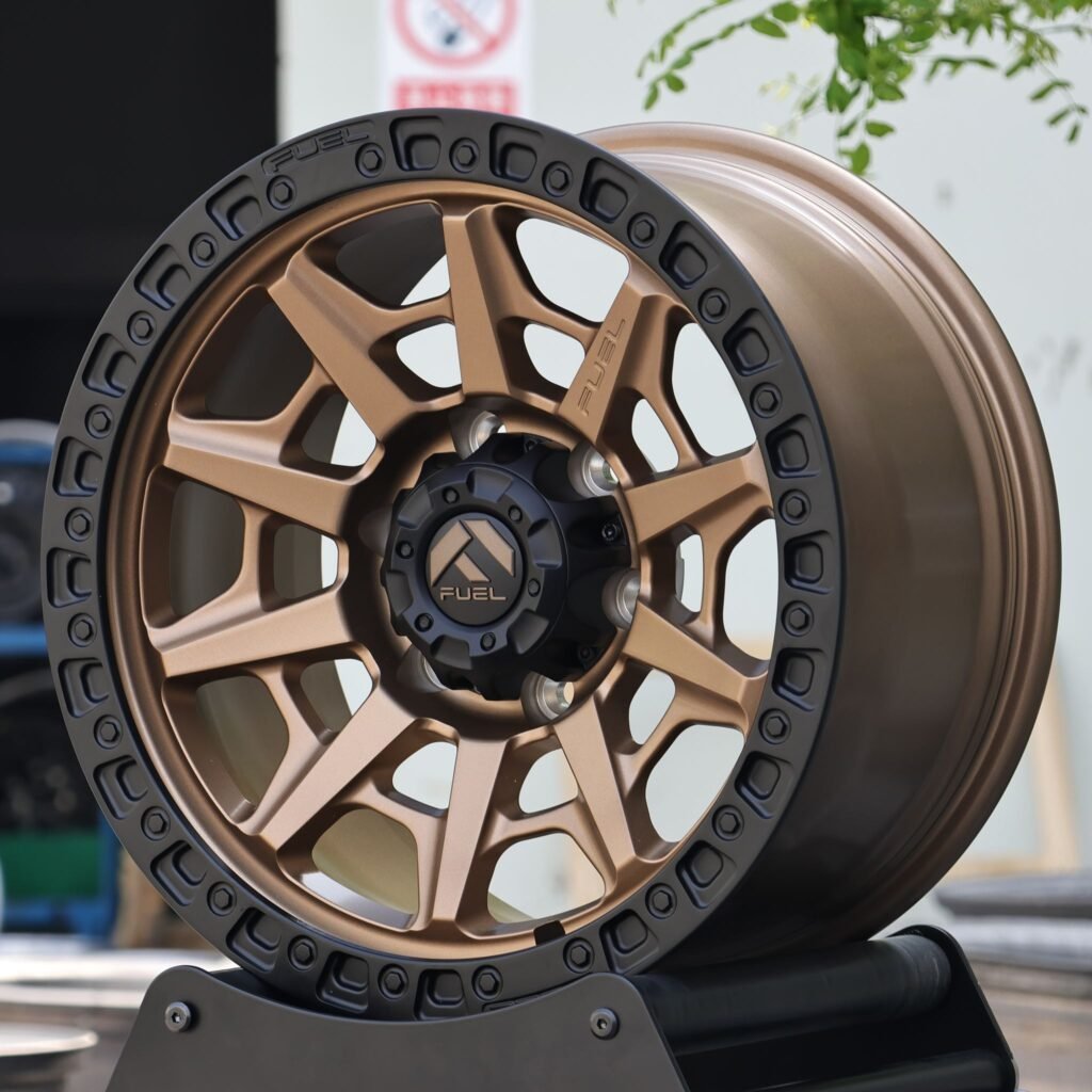 6x139.7 wheels – Fuel Gloss Black Exposed Bolt Detail Double Ring Lip, side view