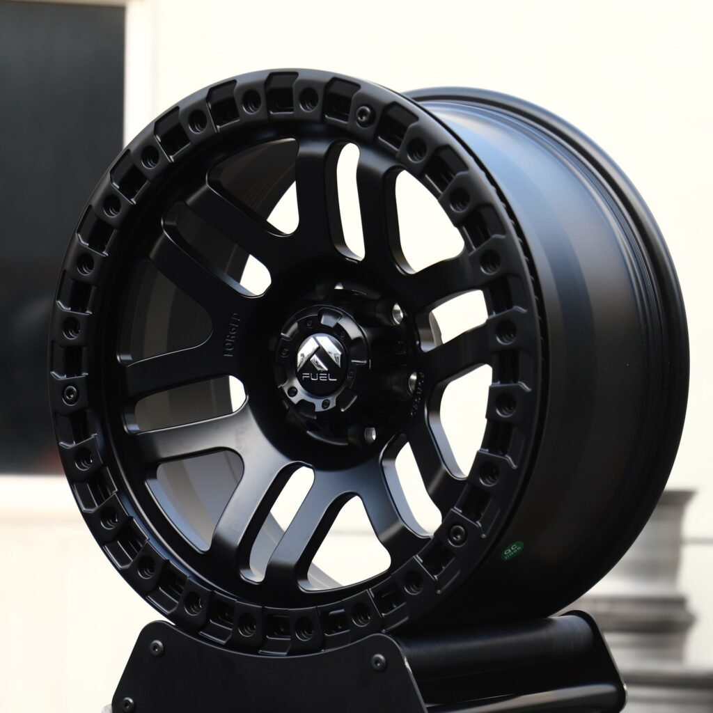 Toyota Tacoma wheels – Fuel Gloss Black Beadlock, angled view