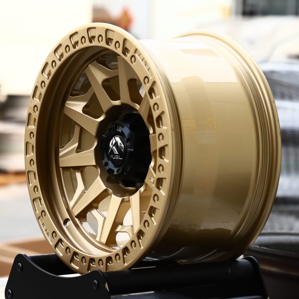 6x139.7 wheels – Fuel Gold Exposed Bolt Detail Double Ring Lip, side view