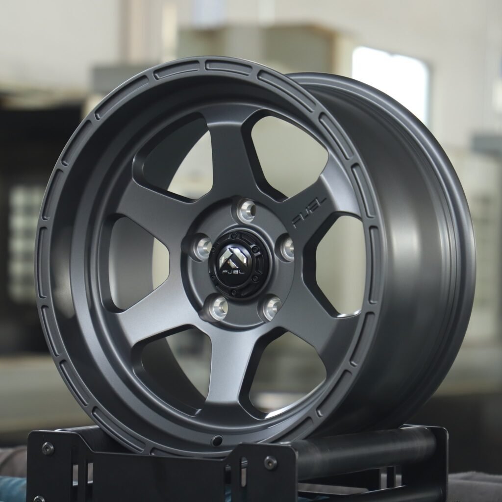 Toyota Tacoma wheels – Fuel Gray Deep Lip, angled view
