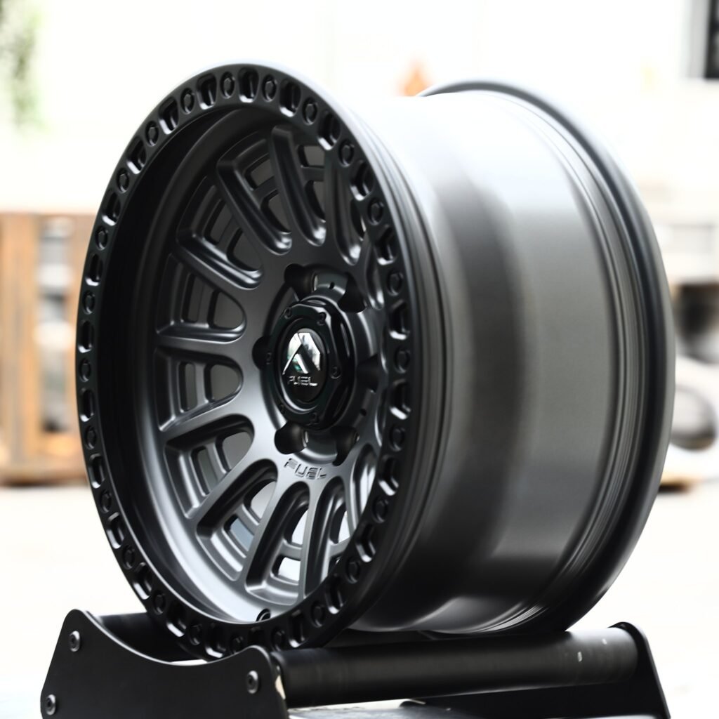 6x139.7 wheels – Fuel Gray Exposed Bolt Detail Double Ring Lip, side view