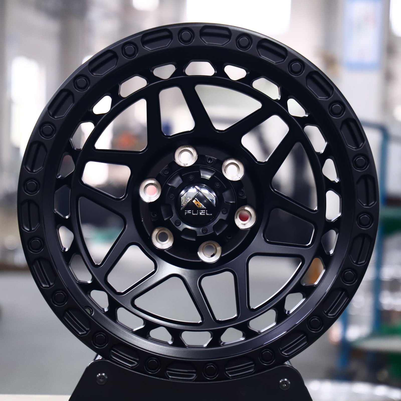 Ford F-150 wheels – Fuel Offroad Matte Black Double-Ring Exposed Bolt Detail, front view