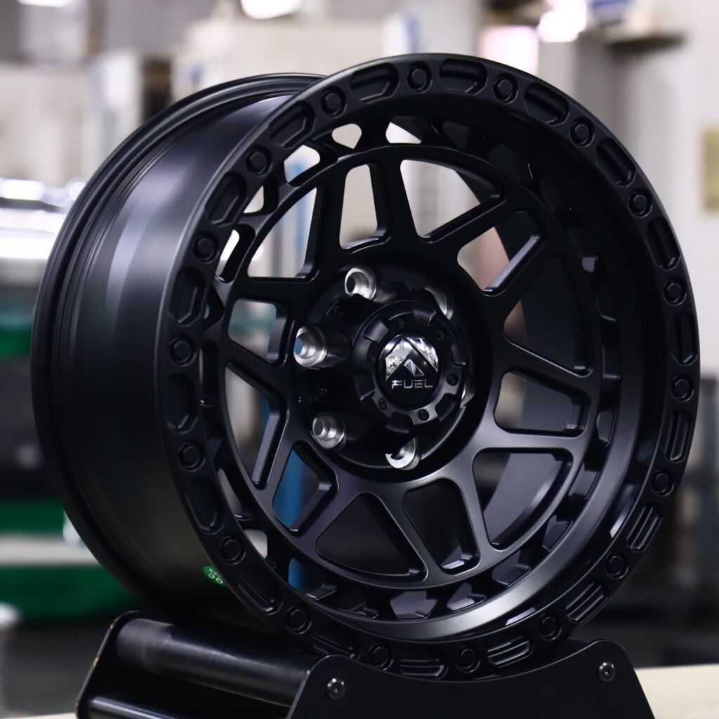 Chevrolet Silverado wheels – Fuel Offroad Matte Black Double-Ring Exposed Bolt Detail, angled view