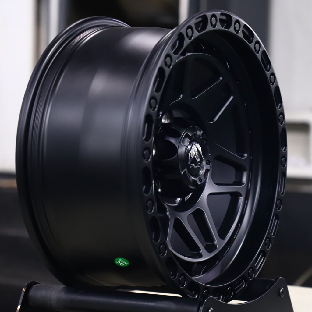 6x135 wheels – Fuel Offroad Matte Black Double-Ring Exposed Bolt Detail, side view