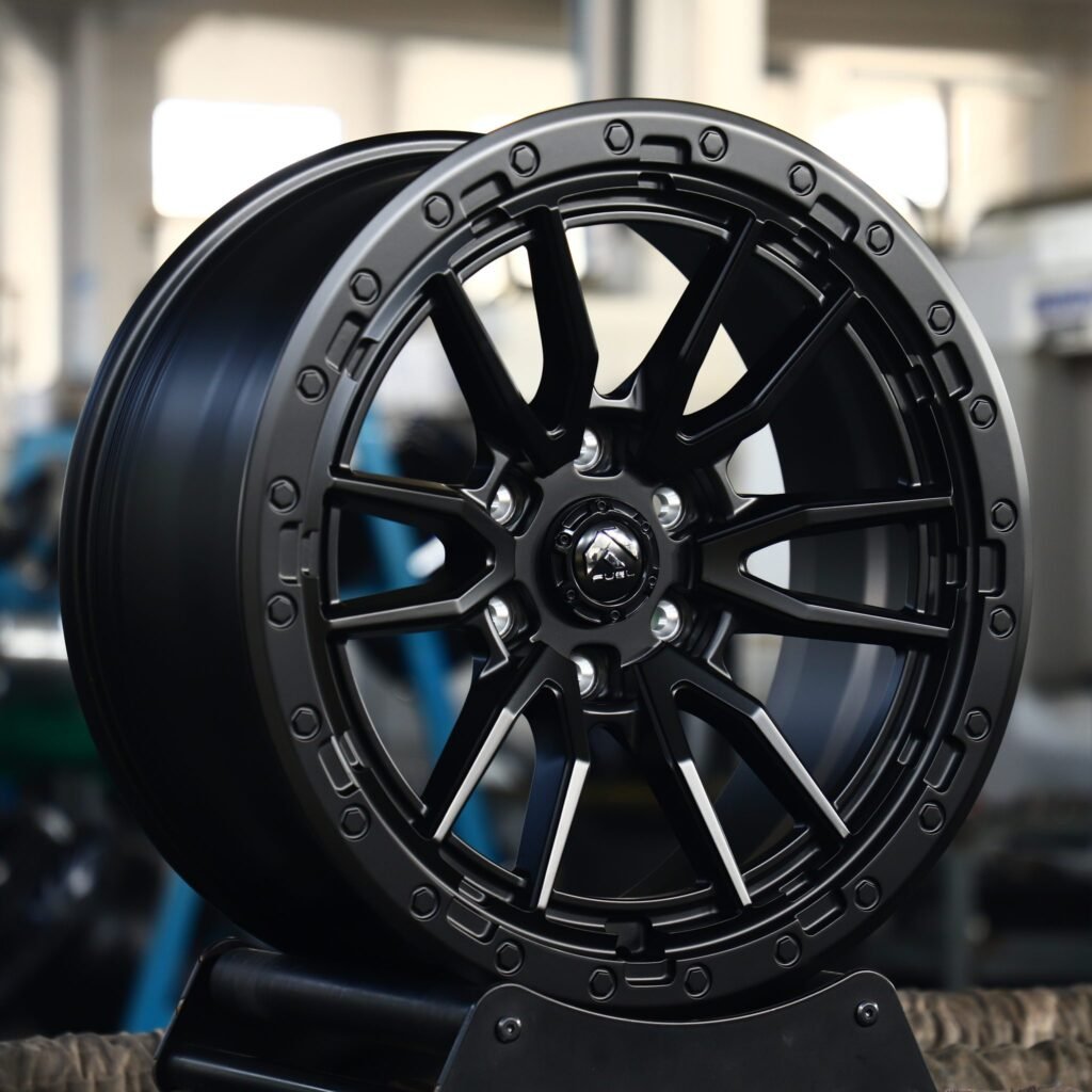 Chevrolet Silverado wheels – Fuel Offroad Matte Black Exposed Bolt Detail, angled view