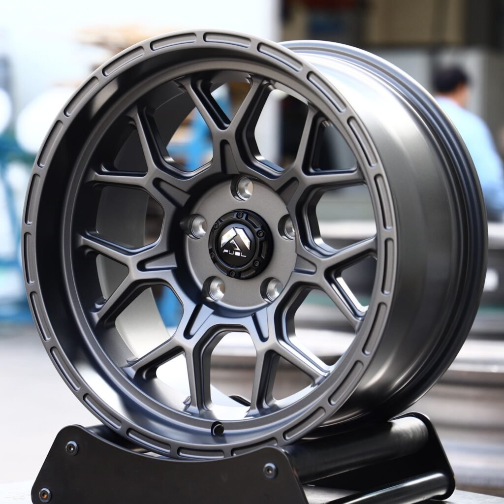 Toyota Land Cruiser wheels – Fuel Offroad Metallic Gray 7 Y-Spoke Deep Lip, angled view