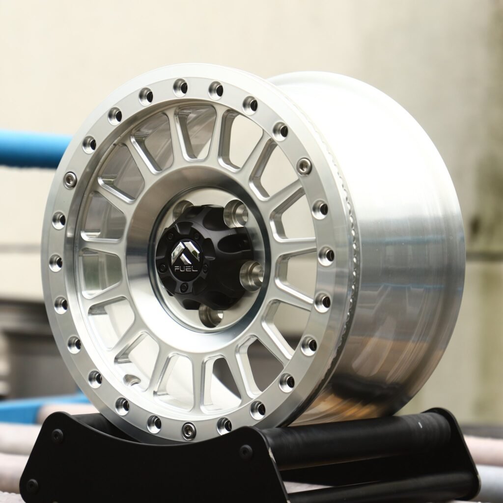 Toyota Tacoma wheels – Fuel Silver Custom Beadlock, angled view