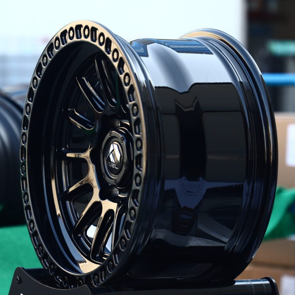 6x135 wheels – Gloss Black Multi-Spoke Bolt-Ring (Fuel-Style), side view