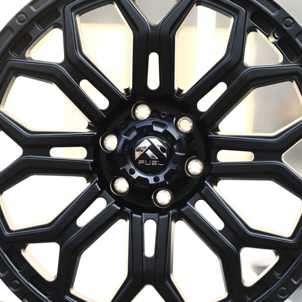 Ford F-150 wheels – Matte Black 8 Y-Spoke (Fuel-Style), angled view