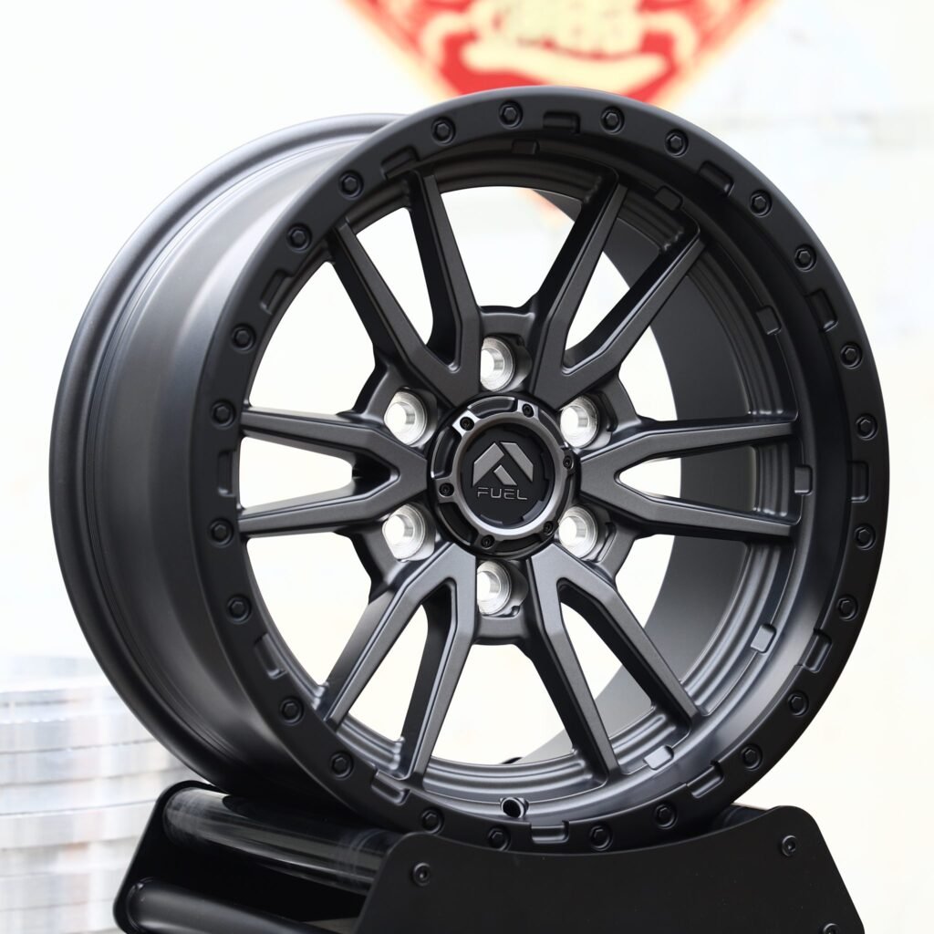 Chevrolet Silverado wheels – Matte Black Multi-Spoke Bolt-Ring (Fuel-Style), angled view