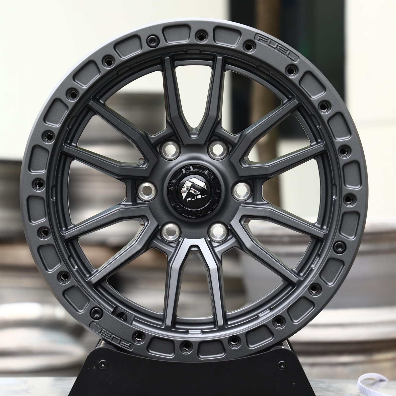 Ford Bronco wheels – Matte Gunmetal 10 Y-Spoke Beadlock (Fuel-Style), front view