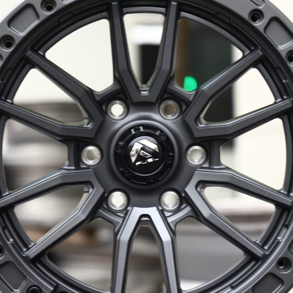 Toyota 4Runner wheels – Matte Gunmetal 10 Y-Spoke Beadlock (Fuel-Style), lip and barrel detail