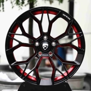 Genesis OEM-Style Gloss Black Petal Red Barrel Forged Wheels – Genesis GV70 / G80 3.3T Sport Fitment (5-Lug)