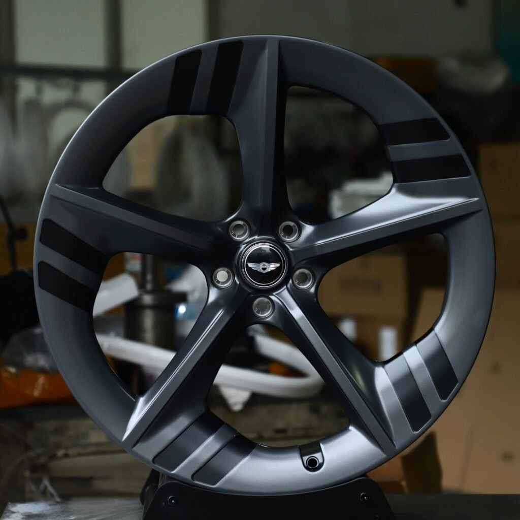 5x114.3 wheels – Gunmetal 5-Spoke (Genesis OEM-Style), side view