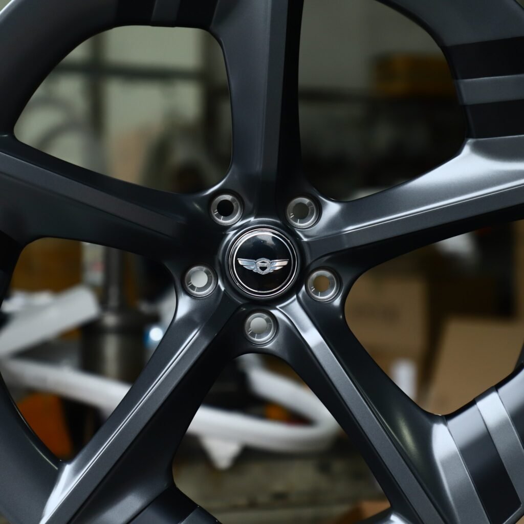 Genesis G70 wheels – Gunmetal 5-Spoke (Genesis OEM-Style), lip and barrel detail