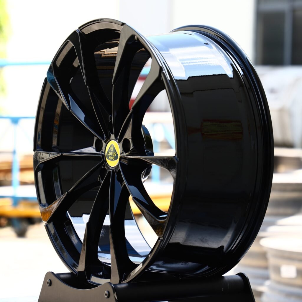 5x120 wheels – Gloss Black 10-Spoke (Lotus OEM-Style), side view