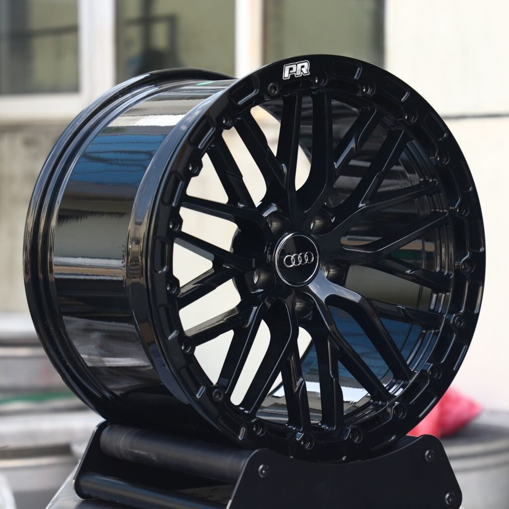 Audi A6 C8 wheels – Gloss Black 10 Y-Spoke Beadlock (Audi OEM-Style), angled view