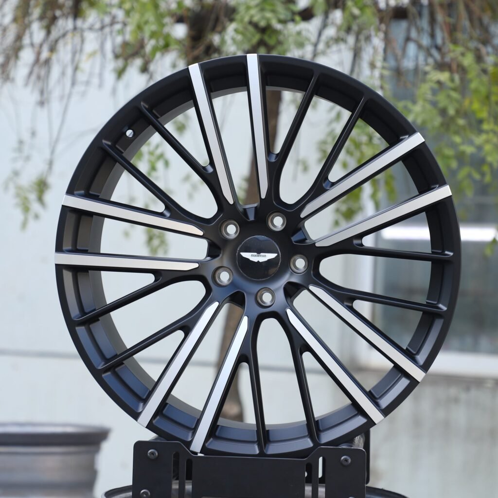 Aston Martin Virage wheels – Gloss Black 10 Y-Spoke Machined Face (Aston Martin OEM-Style), front view