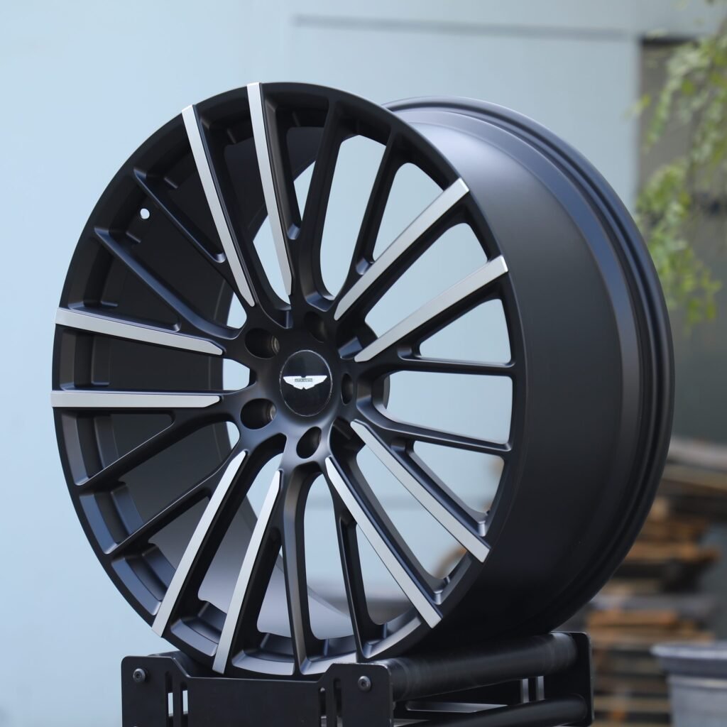 5x120.65 wheels – Gloss Black 10 Y-Spoke Machined Face (Aston Martin OEM-Style), side view