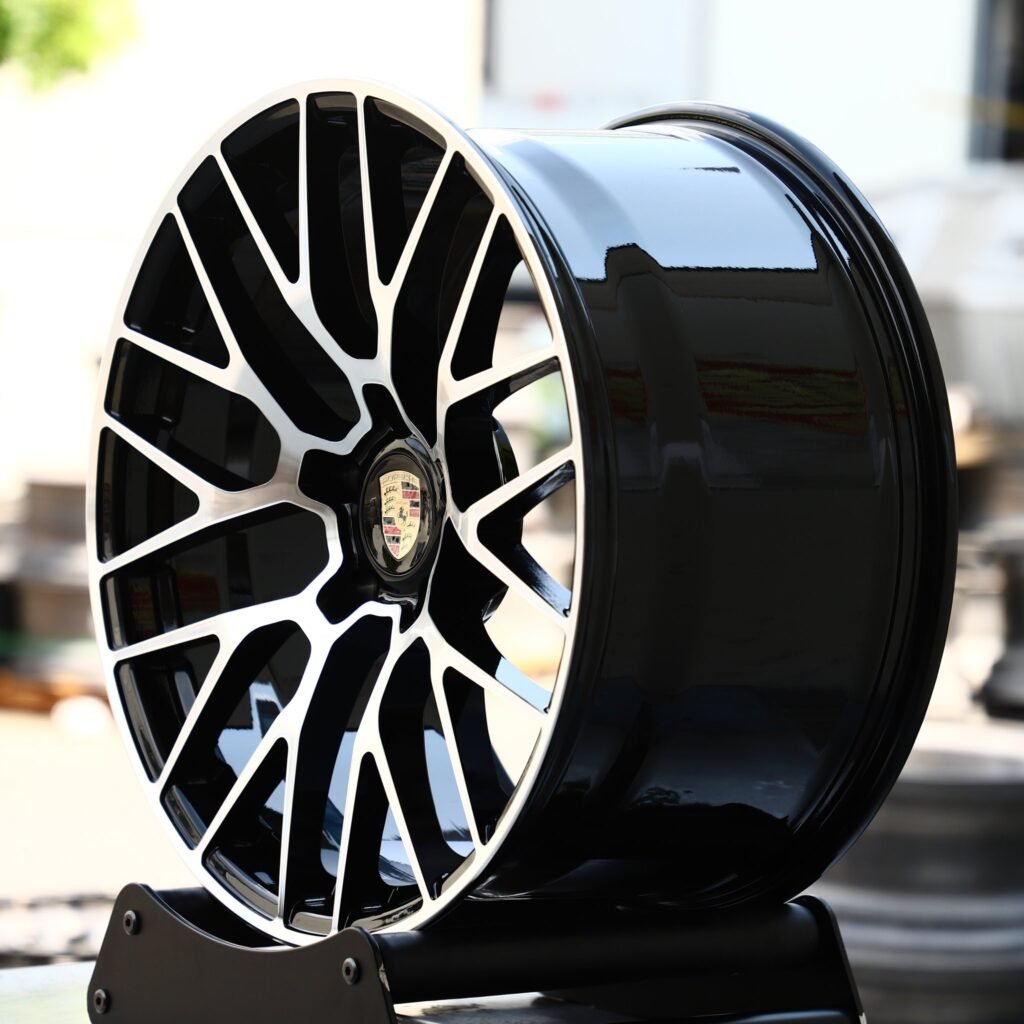 5x130 wheels – Gloss Black 10 Y-Spoke Machined Face (Porsche OEM-Style), side view