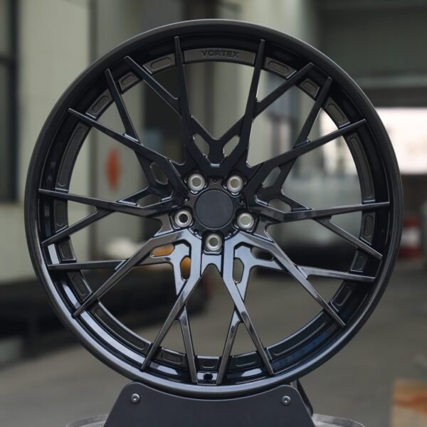 Ferrari 488 wheels – Gloss Black 2-Piece Cross-Spoke, front view