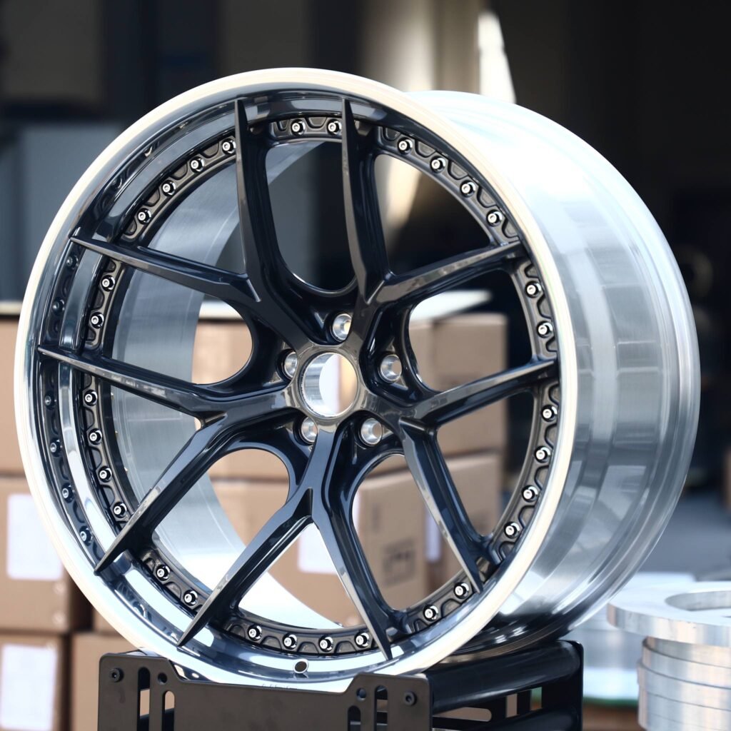 Porsche 911 wheels – Gloss Black 5 Split-Spoke Deep Dish 2-Piece, angled view