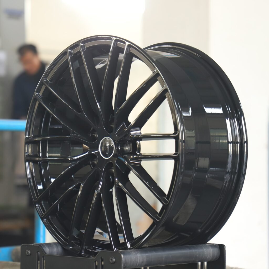 5x108 wheels – Gloss Black 5-Spoke (Lincoln OEM-Style), side view