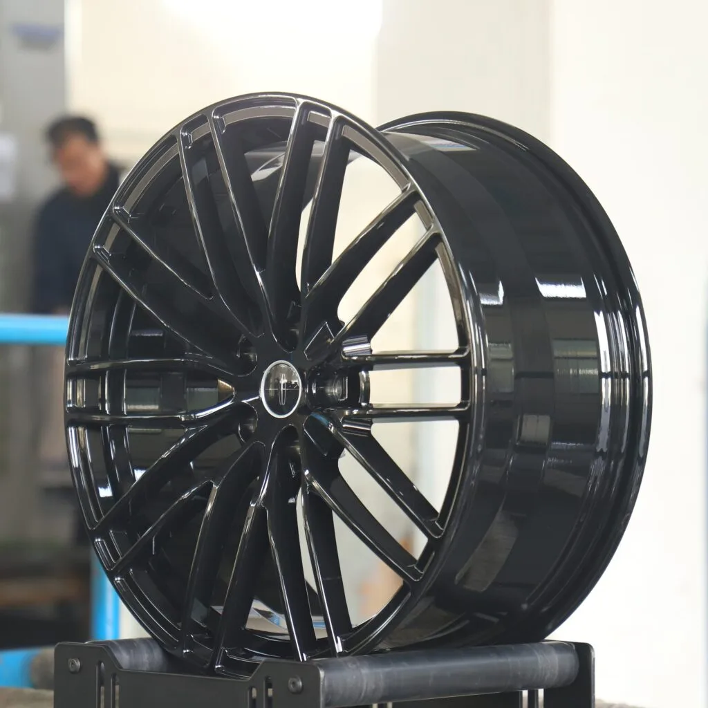 5x108 wheels – Gloss Black 5-Spoke (Lincoln OEM-Style), side view