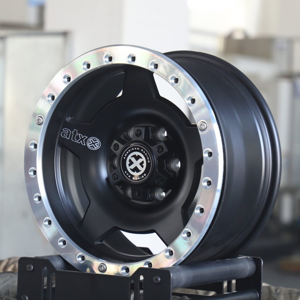 Toyota Tacoma wheels – Gloss Black 5-Spoke Full-Face Beadlock (American Racing-Style), angled view