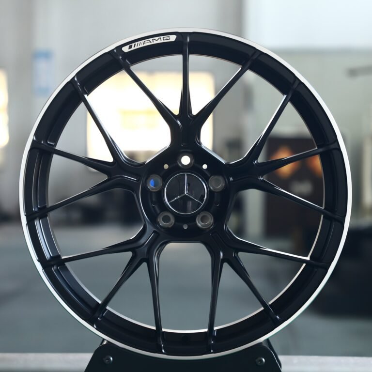 Ferrari 488 wheels – Gloss Black 5 W-Spoke Machined Lip, front view
