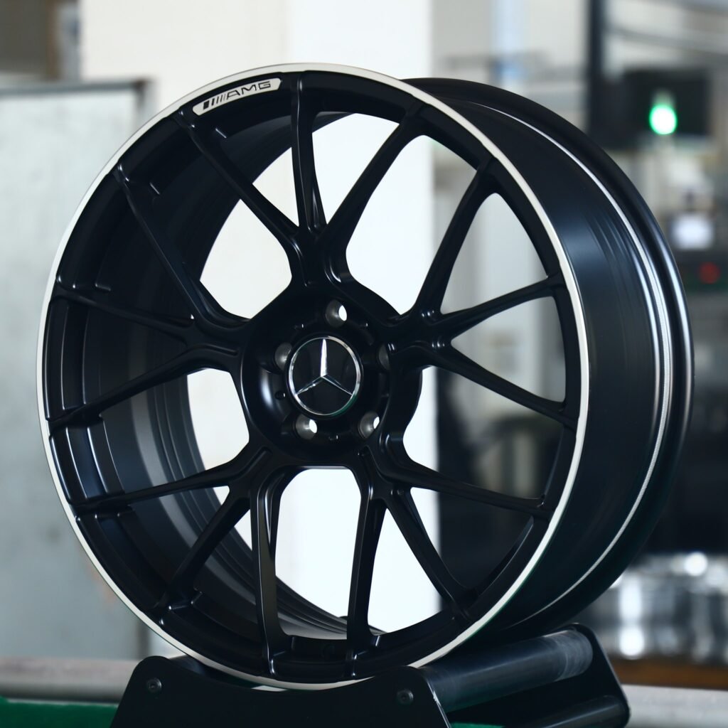 Mercedes-Benz C-Class W206 wheels – Gloss Black 5 W-Spoke Machined Lip (Mercedes-Benz OEM-Style), angled view