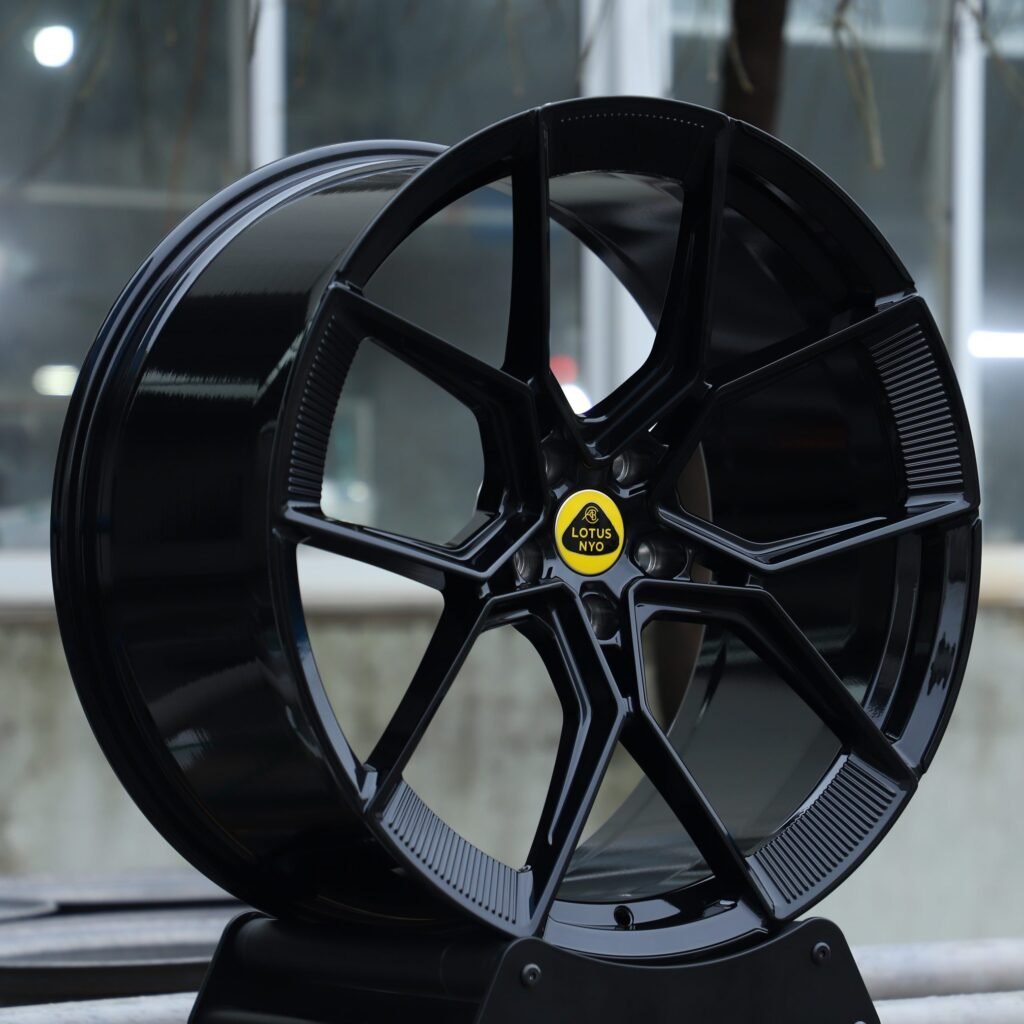 5x120 wheels – Gloss Black 5 Y-Spoke (Lotus OEM-Style), side view