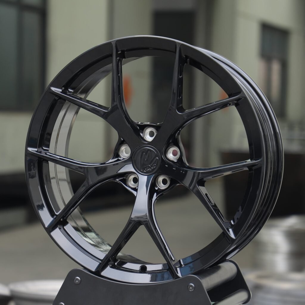 Tesla Model Y wheels – Gloss Black 5 Y-Spoke, angled view