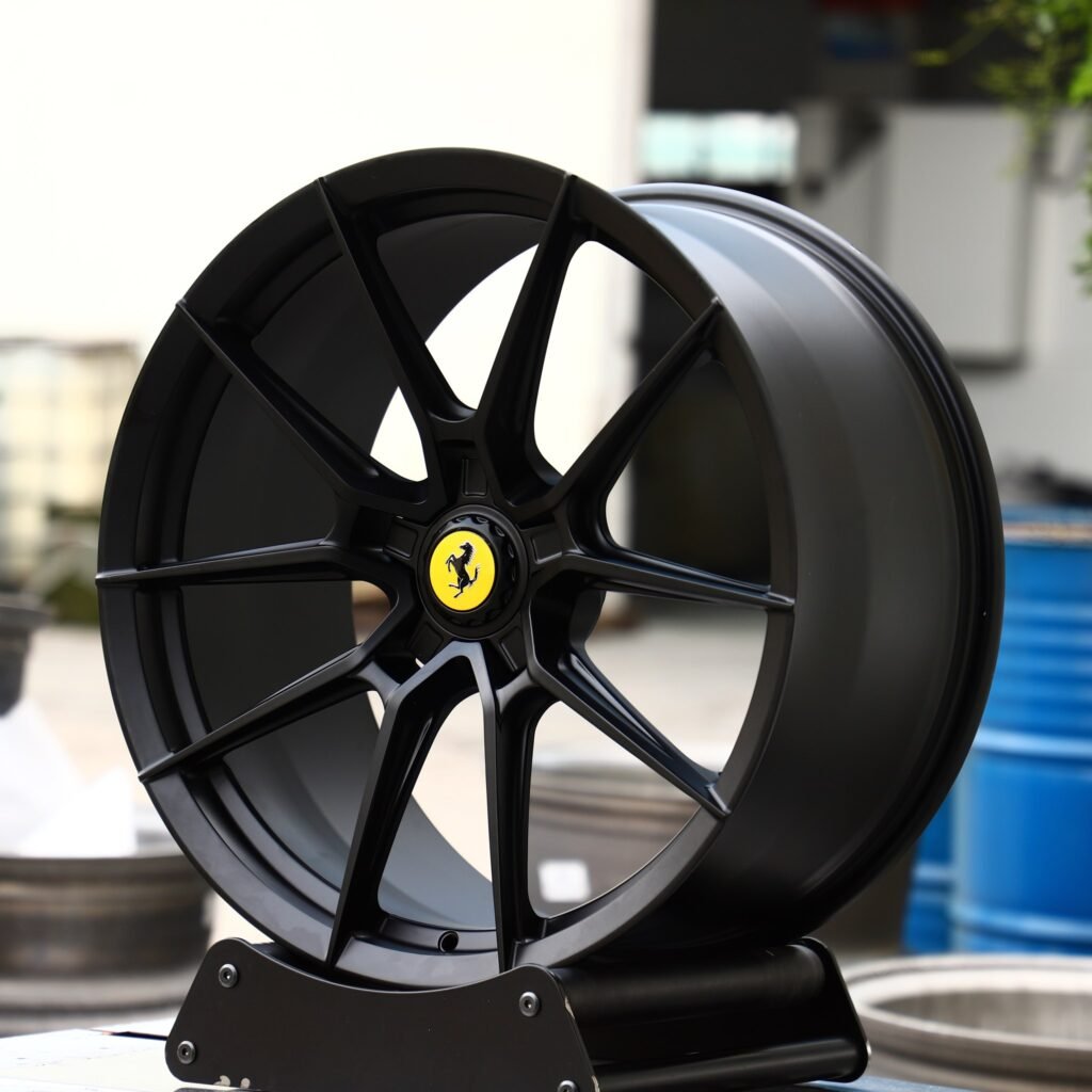 Ferrari F8 wheels – Gloss Black 5 Y-Spoke, angled view