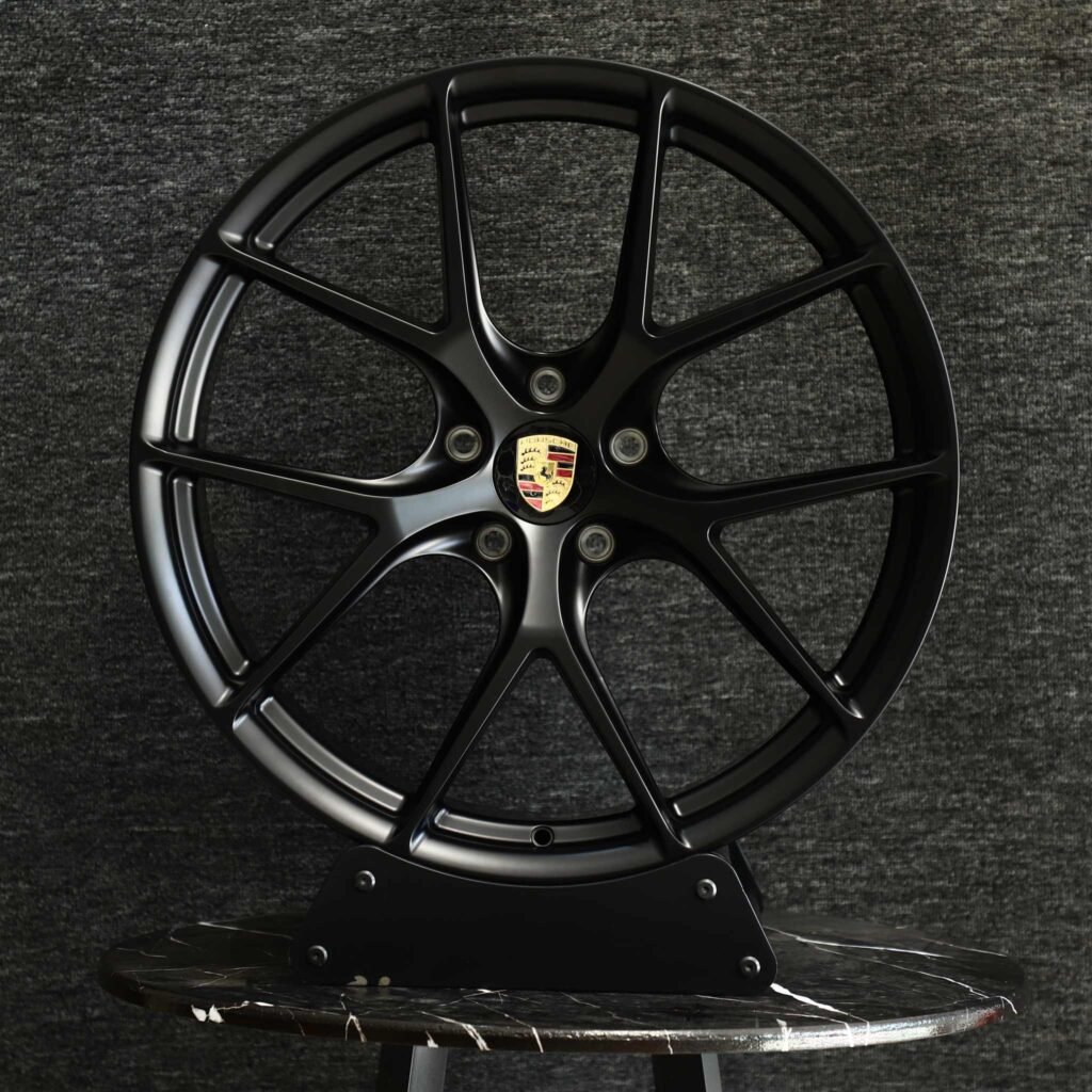 Porsche 911 992 wheels – Gloss Black 5 Y-Spoke (Porsche OEM-Style), front view