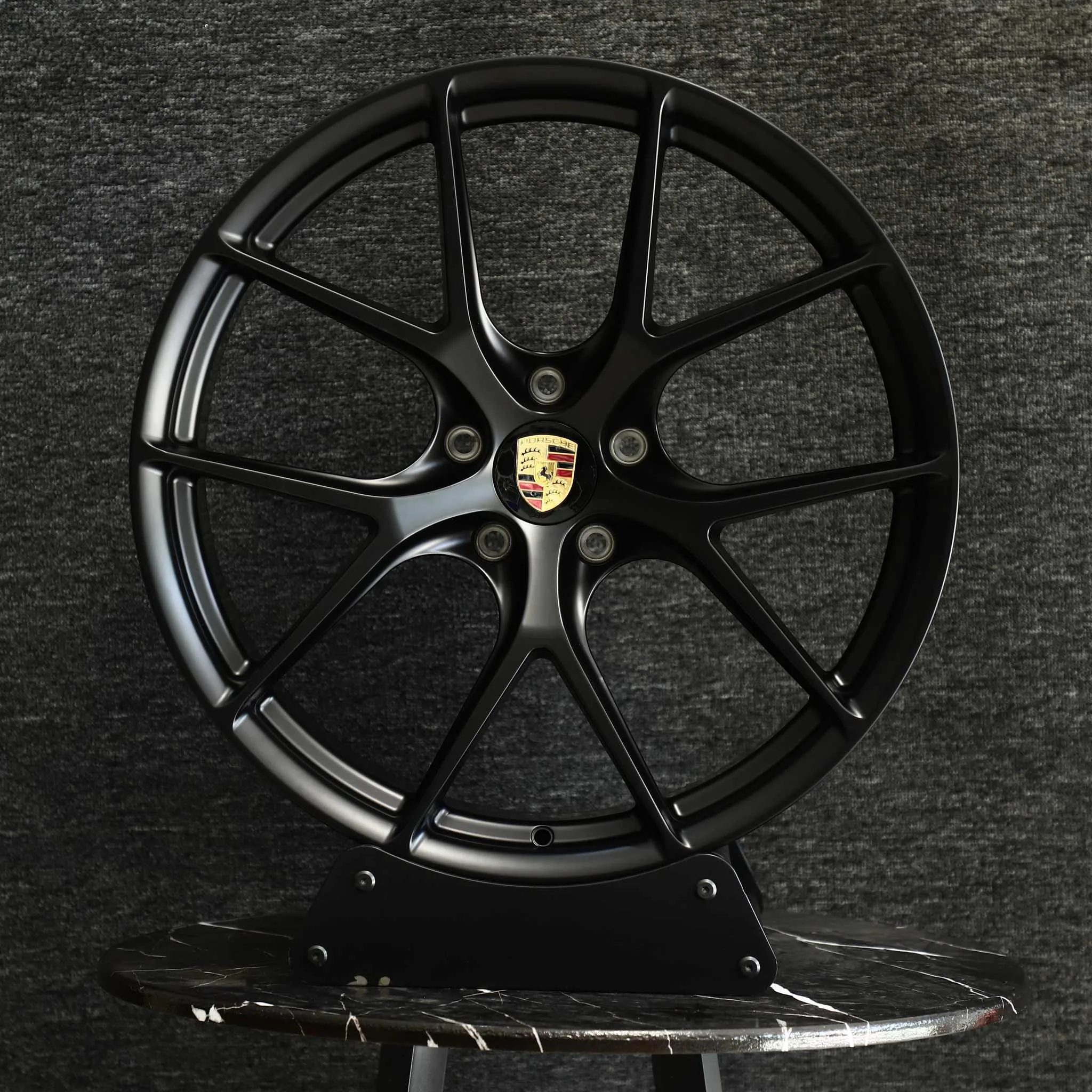 Porsche 911 992 wheels – Gloss Black 5 Y-Spoke (Porsche OEM-Style), front view