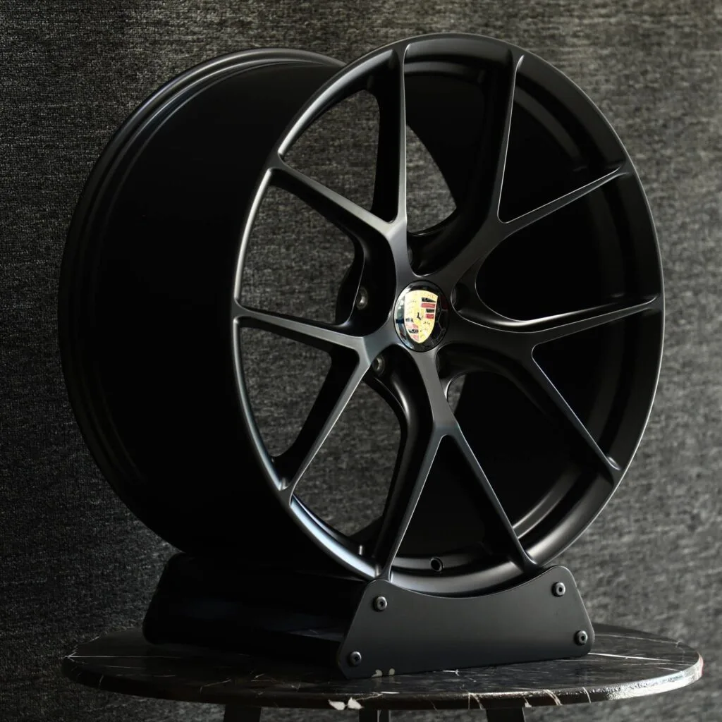 Porsche 911 991 wheels – Gloss Black 5 Y-Spoke (Porsche OEM-Style), angled view