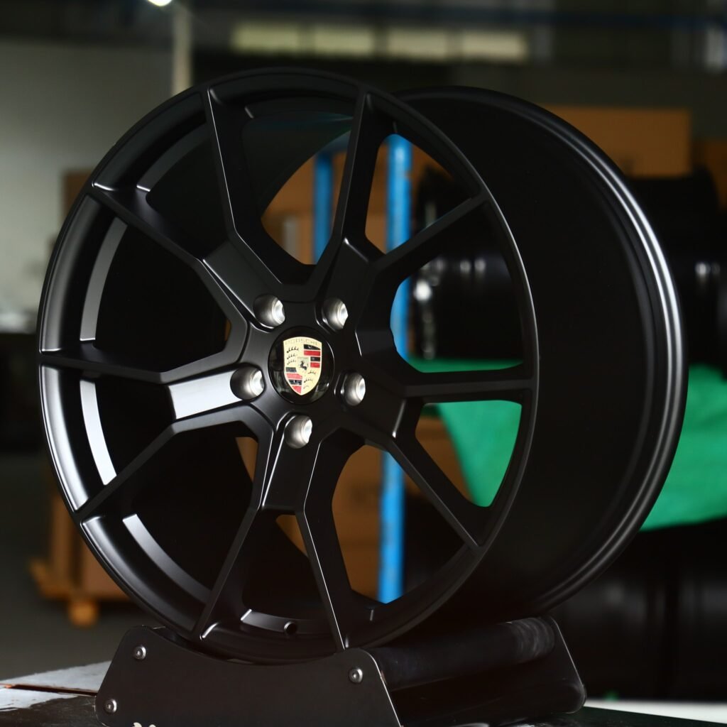 Porsche Panamera wheels – Gloss Black 5 Y-Spoke, angled view