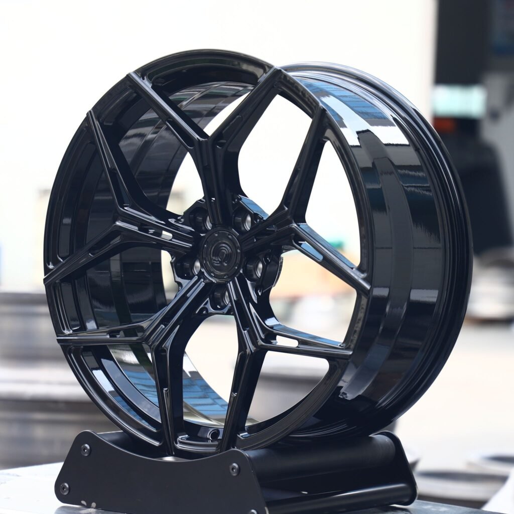 Lamborghini Aventador wheels – Gloss Black 5 Y-Spoke Side-Milled, angled view