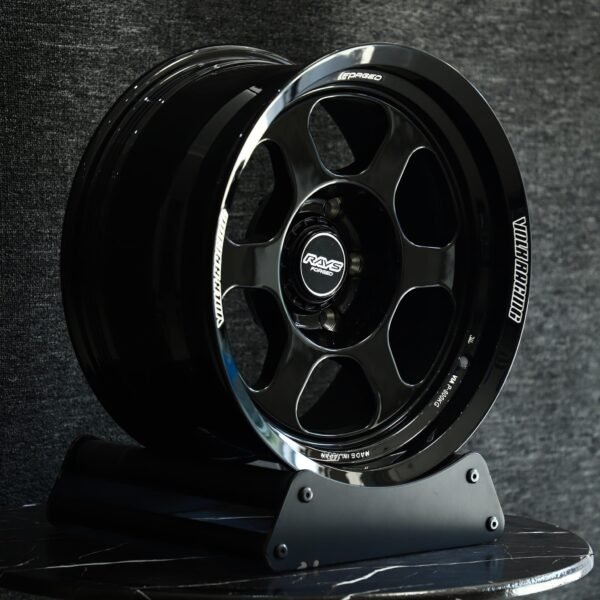 Audi A6 wheels – Gloss Black 6-Spoke Polished Lip 2-Piece (Rays-Style), front view
