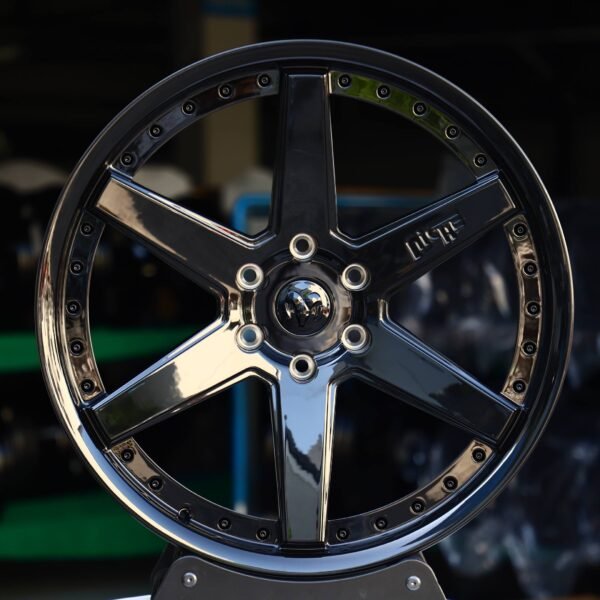 Ram 1500 wheels – Gloss Black 6-Spoke Riveted (Ram OEM-Style), front view