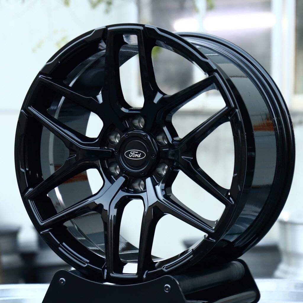 Ford Bronco wheels – Gloss Black 6 Y-Spoke (Ford OEM-Style), angled view