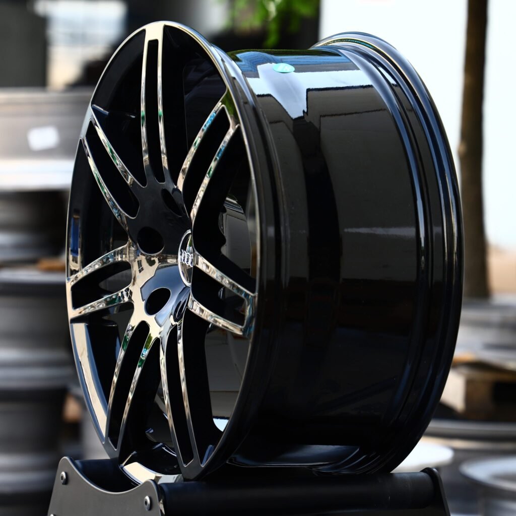 5x112 wheels – Gloss Black 7-Spoke (Audi OEM-Style), side view
