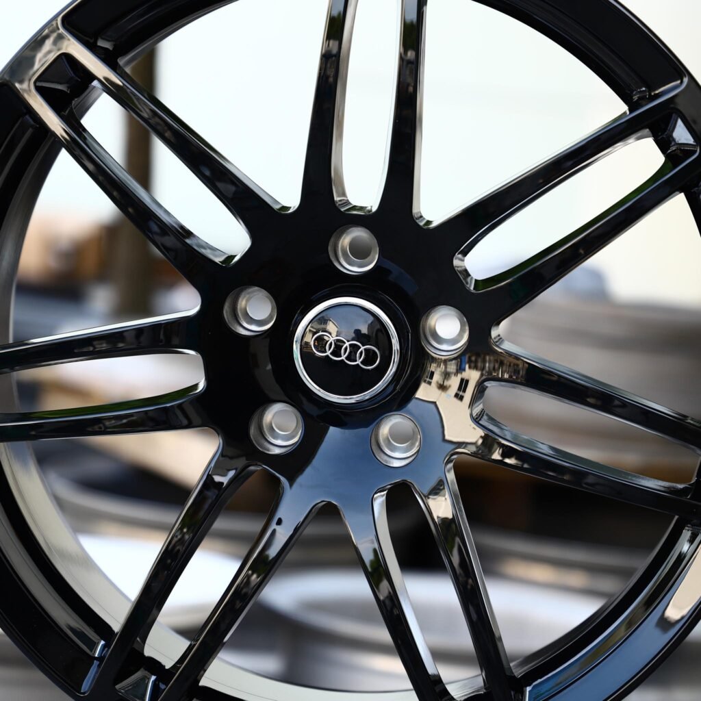 Audi RS3 8Y wheels – Gloss Black 7-Spoke (Audi OEM-Style), lip and barrel detail