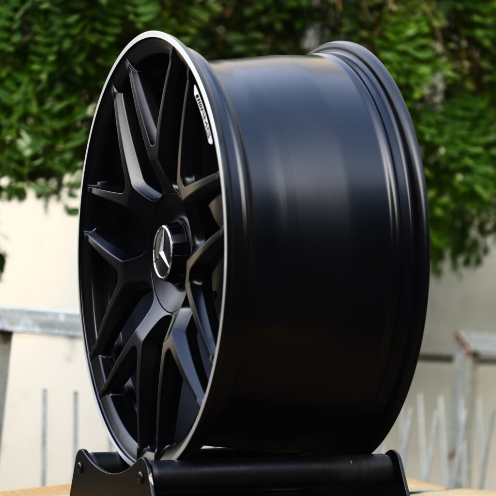 Mercedes-Benz C-Class W206 wheels – Gloss Black 7 Y-Spoke Machined Face (Mercedes-Benz OEM-Style), angled view